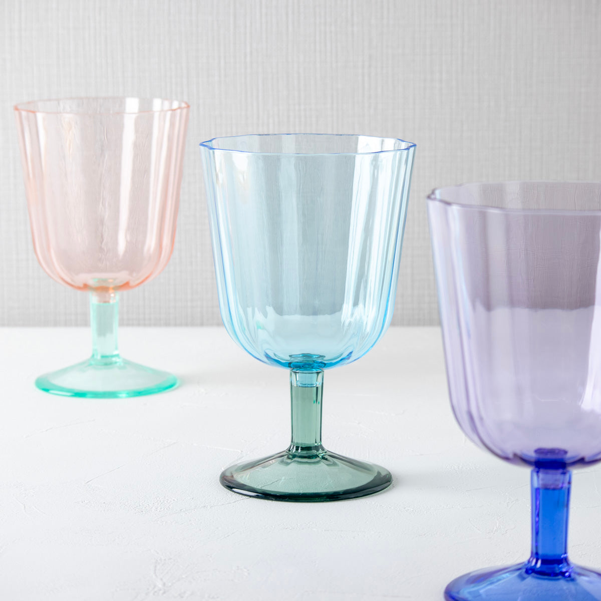 シンプルスカロップ ゴブレットグラス 500ml ピンクグリーン 【MS樹脂